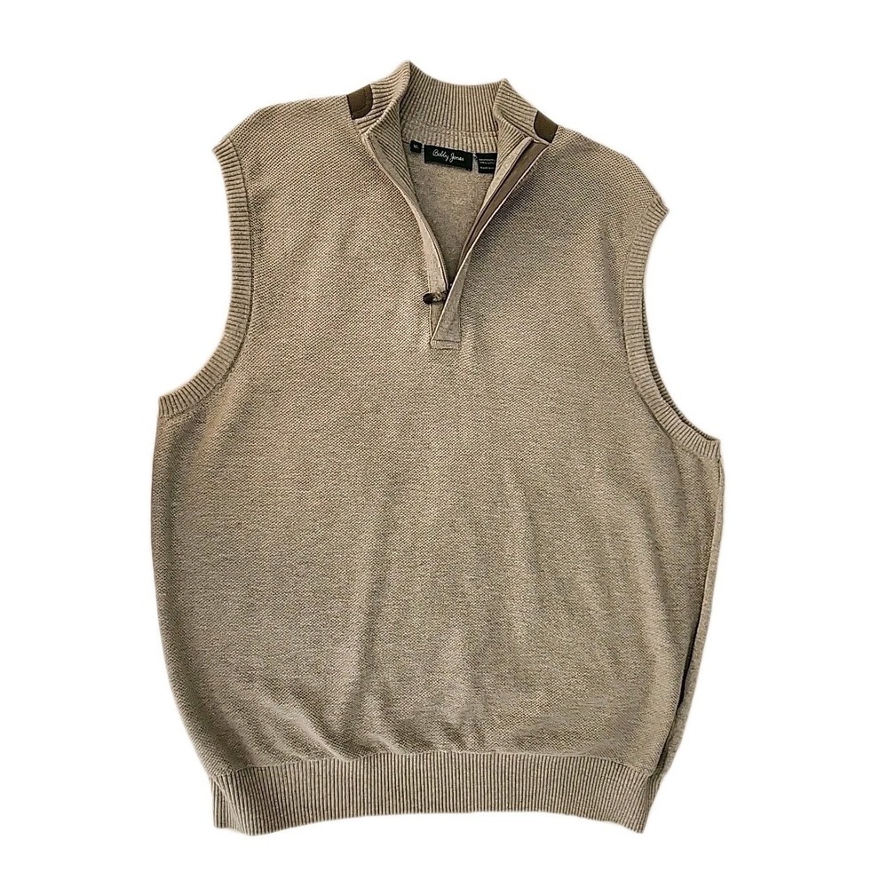 Bobby Jones Mens XL 100% Pima Cotton Golf Sweater Vest 1/4-Zip Gray Classic EUC